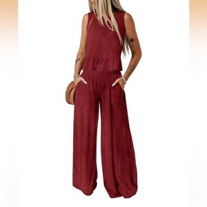 ANRABESS Two-Piece Linen Peplum Top Set❗️- Deep Wine